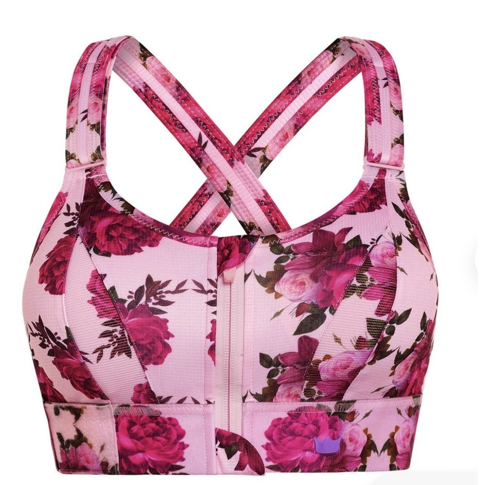 SHEFIT Ultimate Sports Bra High Impact Pink Floral 5 Luxe 49- 52" Bust New W/Bag